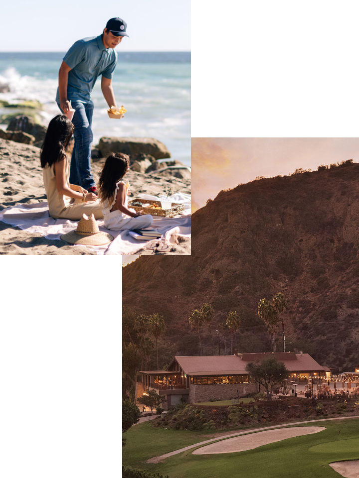 mountains and family at the beach